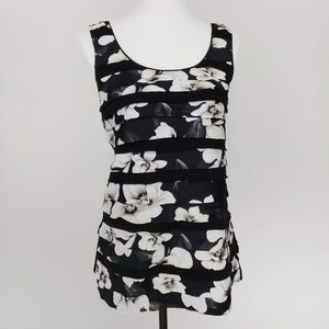 WHBM Black Floral Print Layered Tank Top